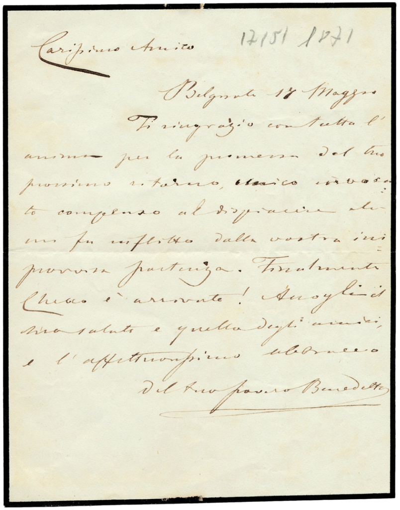 Lettera manoscritta inviata da Benedetto Cairoli a Giorgio Asproni : 26