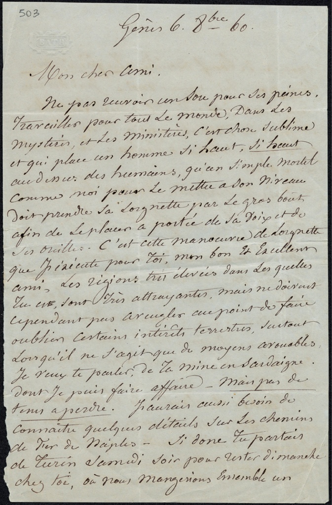 Lettera manoscritta inviata da Guillon di Saint Leger a Giorgio Asproni : 85