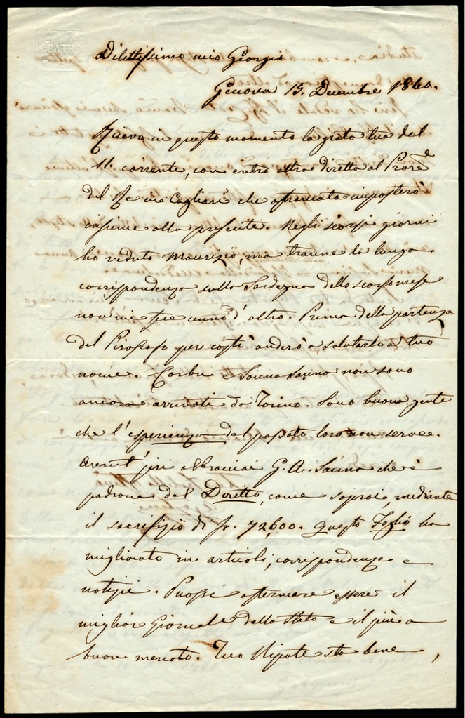 Lettera manoscritta inviata da Agostino Nicolari a Giorgio Asproni : 13
