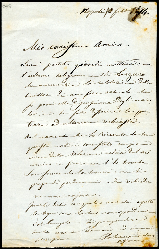 Lettera manoscritta inviata da F. Palasciano a Giorgio Asproni : 10