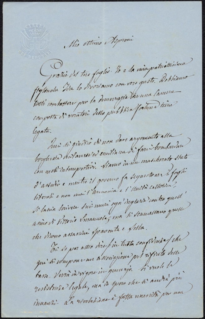 Lettera manoscritta inviata da G. Vegezzi Ruscalla a Giorgio Asproni : 19