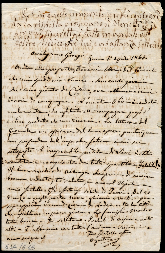 Lettera manoscritta inviata da Agostino Nicolari a Giorgio Asproni : 37