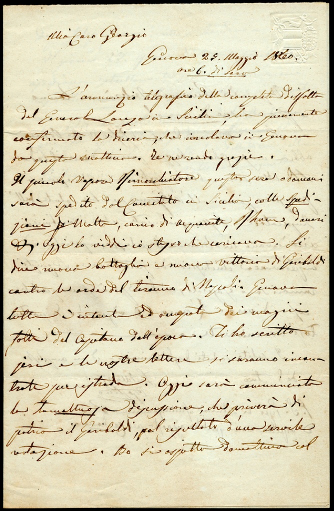 Lettera manoscritta inviata da Agostino Nicolari a Giorgio Asproni : 21