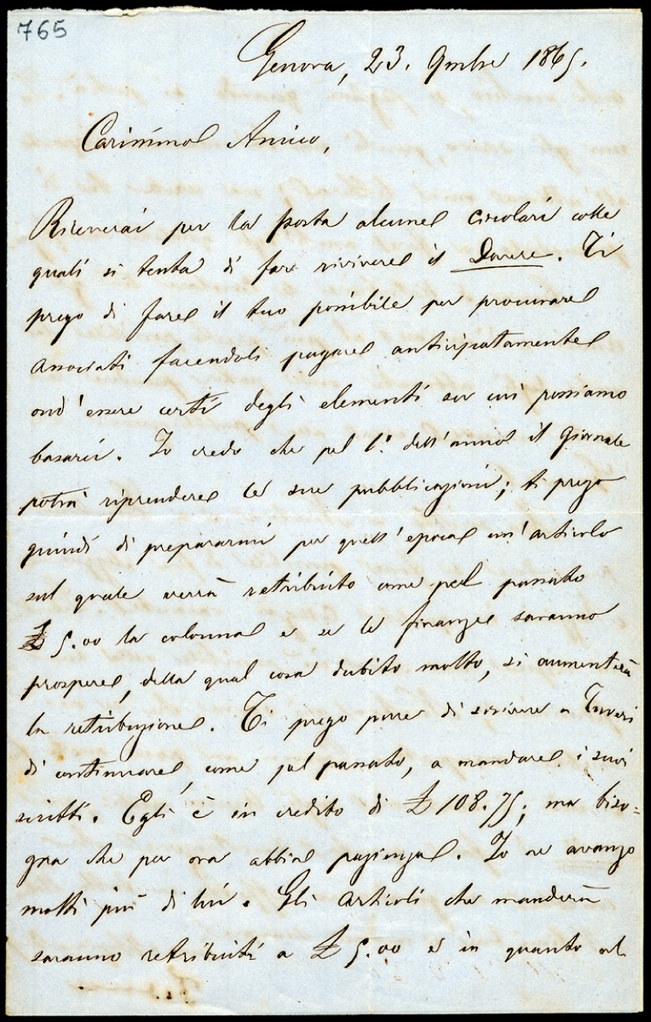 Lettera manoscritta inviata da F. Campanella a Giorgio Asproni : 9