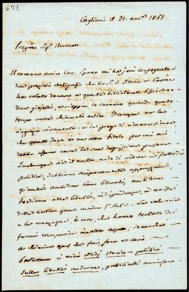 Lettera manoscritta inviata da Pietro Martini a Giorgio Asproni : 1