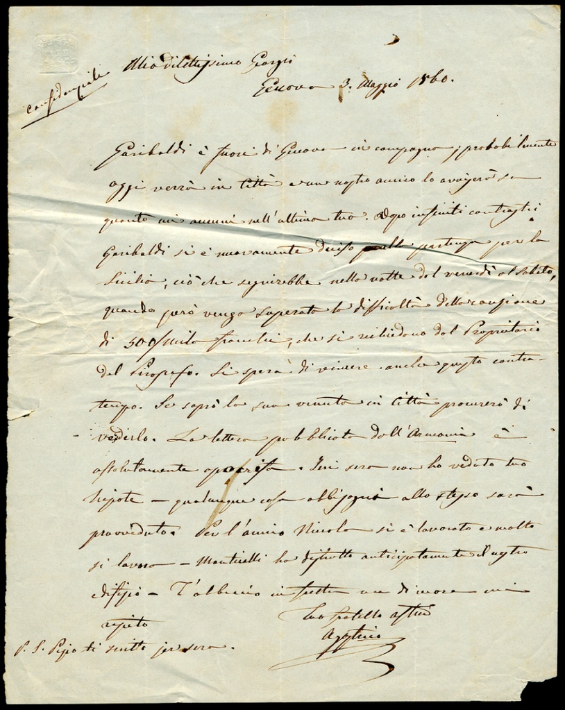 Lettera manoscritta inviata da Agostino Nicolari a Giorgio Asproni : 30