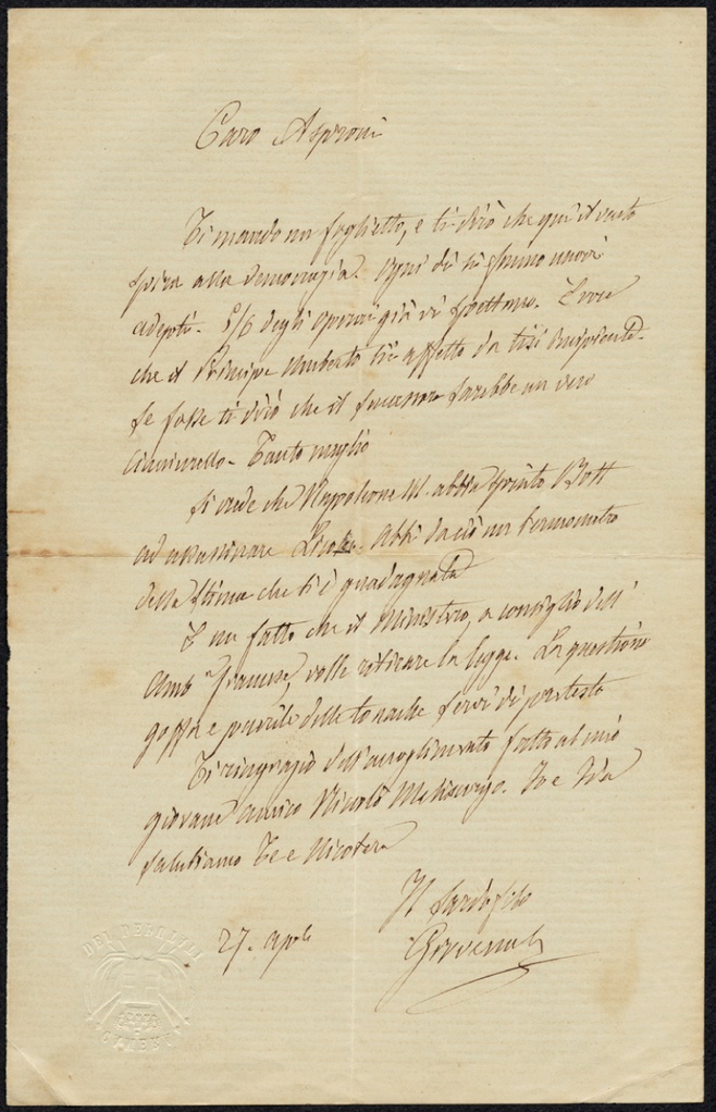 Lettera manoscritta inviata da G. Vegezzi Ruscalla a Giorgio Asproni : 12