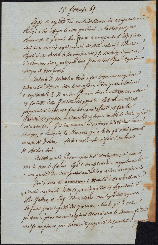 Lettera manoscritta inviata da G. Vegezzi Ruscalla a Giorgio Asproni : 28