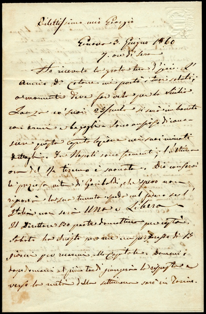Lettera manoscritta inviata da Agostino Nicolari a Giorgio Asproni : 19