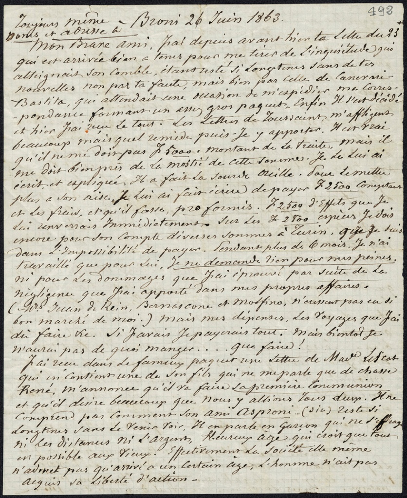 Lettera manoscritta inviata da Guillon di Saint Leger a Giorgio Asproni : 78