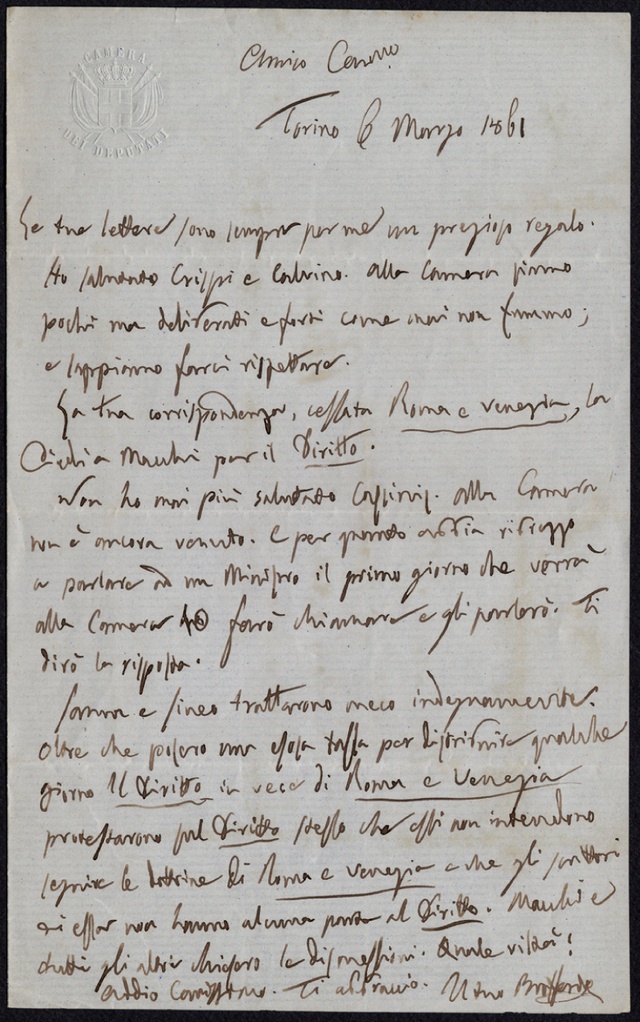 Lettera manoscritta inviata da Angelo Brofferio a Giorgio Asproni : 9