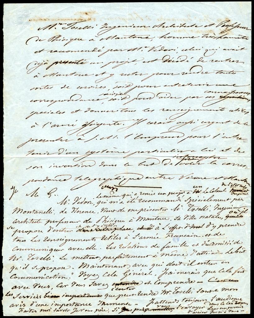 Abbozzo di lettera di Guillon di Saint Leger a Giorgio Asproni