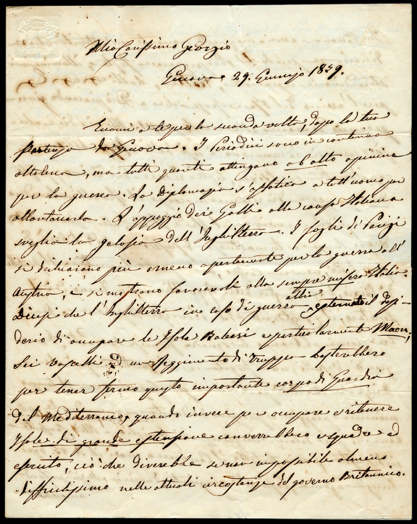 Lettera manoscritta inviata da Agostino Nicolari a Giorgio Asproni : 34