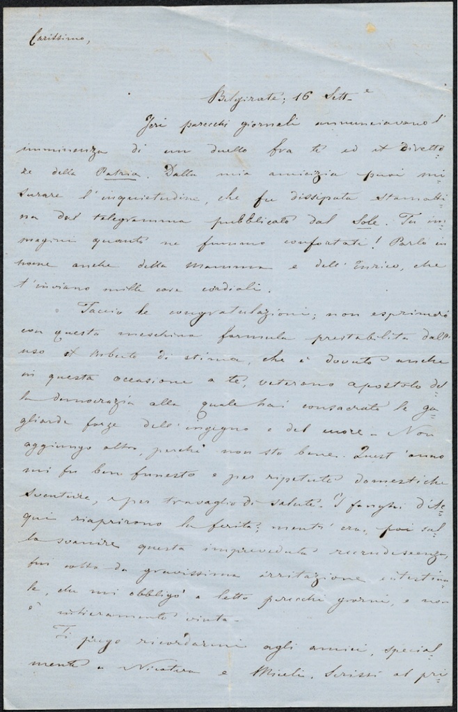 Lettera manoscritta inviata da Benedetto Cairoli a Giorgio Asproni : 21