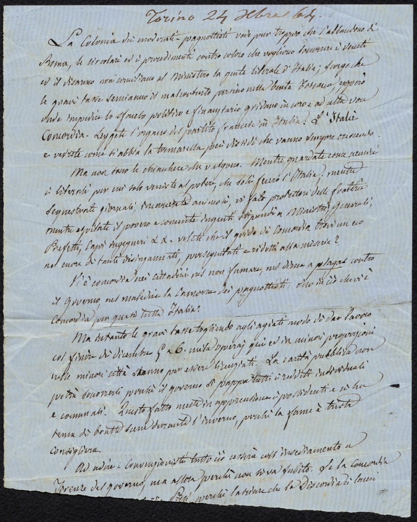 Lettera manoscritta inviata da G. Vegezzi Ruscalla a Giorgio Asproni : 23
