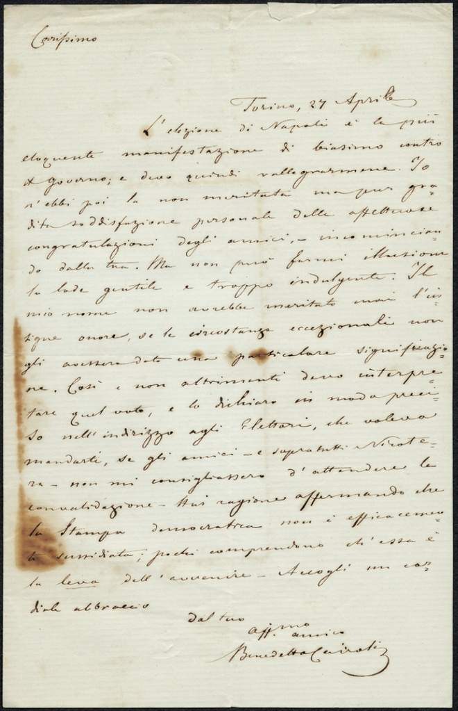 Lettera manoscritta inviata da Benedetto Cairoli a Giorgio Asproni : 19