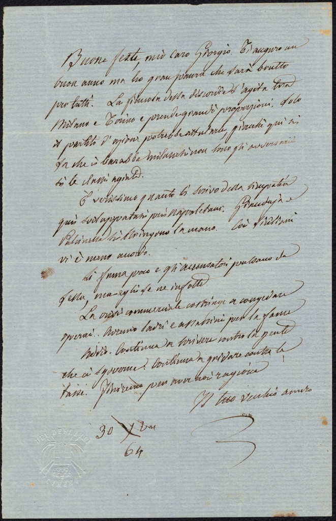 Lettera manoscritta inviata da G. Vegezzi Ruscalla a Giorgio Asproni : 24