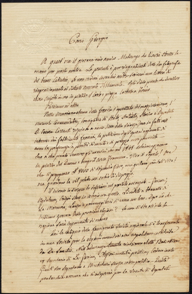 Lettera manoscritta inviata da G. Vegezzi Ruscalla a Giorgio Asproni : 31
