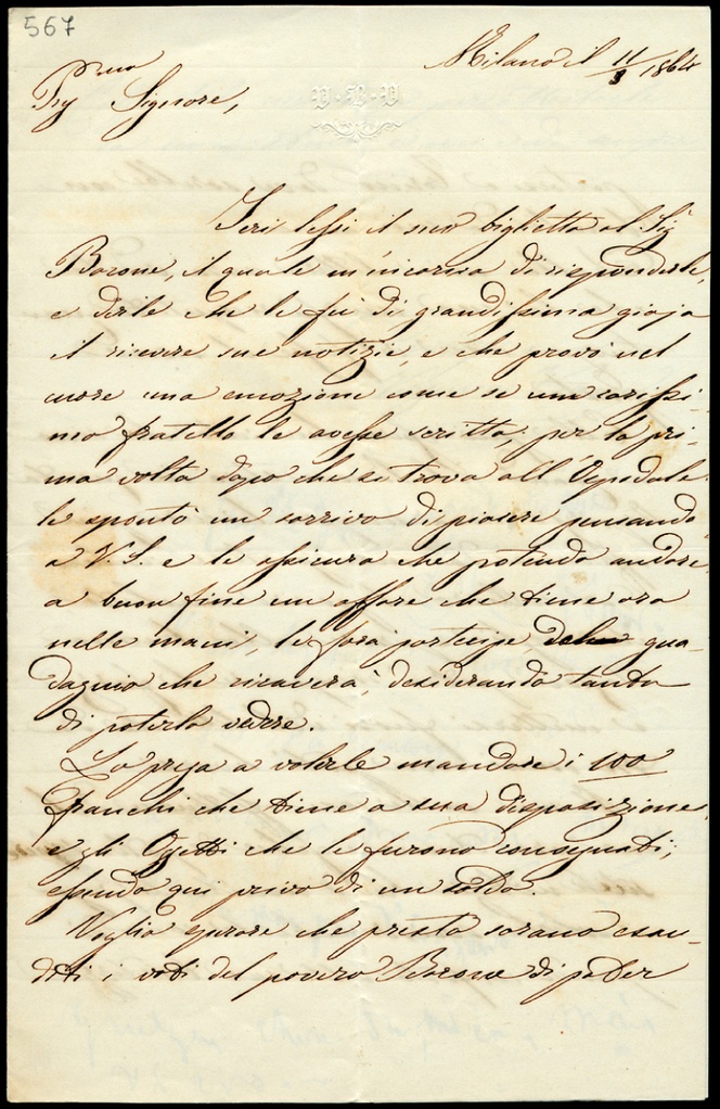 Lettera manoscritta inviata da Virginia Vram a Giorgio Asproni : 6
