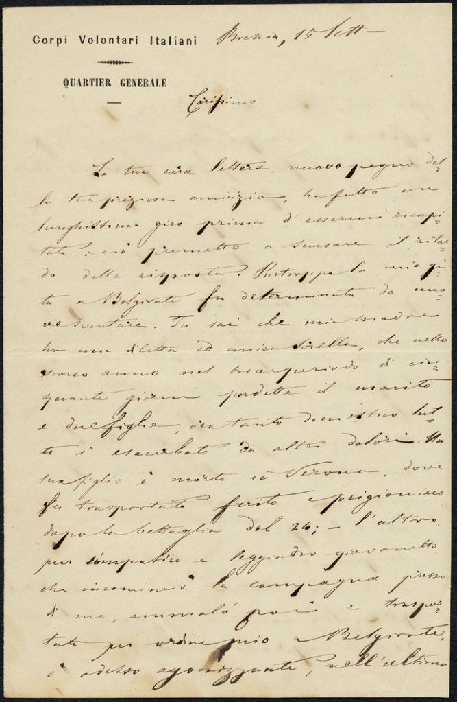 Lettera manoscritta inviata da Benedetto Cairoli a Giorgio Asproni : 18