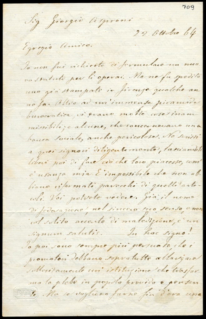 Lettera manoscritta inviata da Carlo Cattaneo a Giorgio Asproni : 7