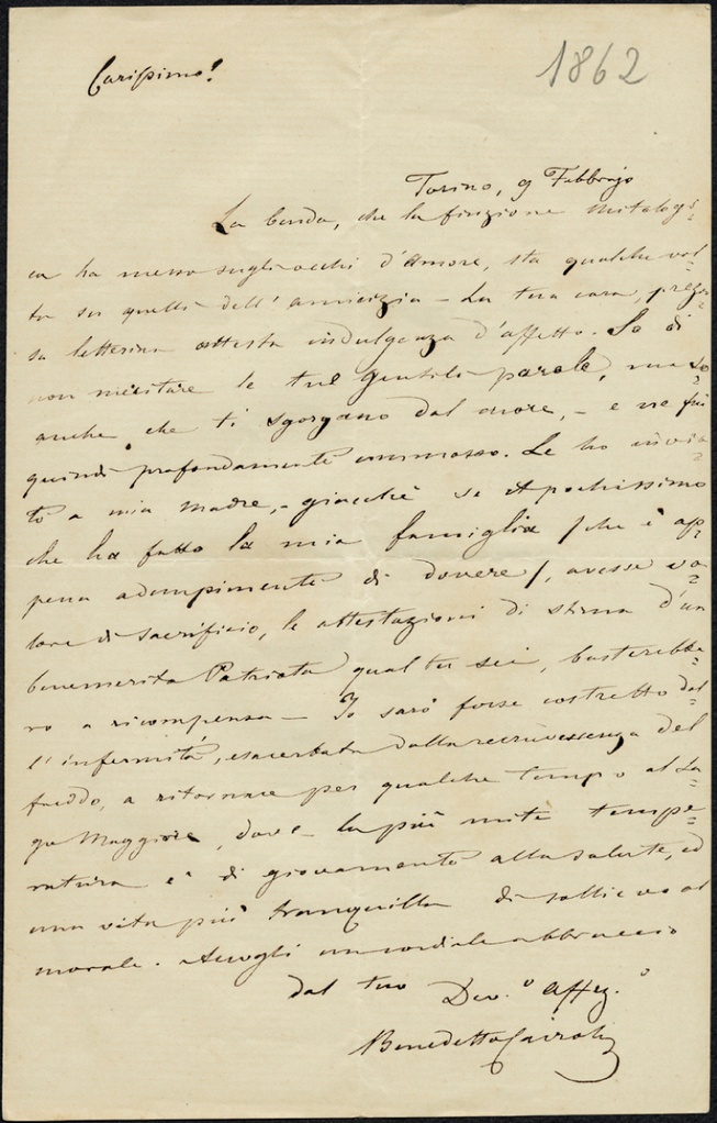 Lettera manoscritta inviata da Benedetto Cairoli a Giorgio Asproni : 1
