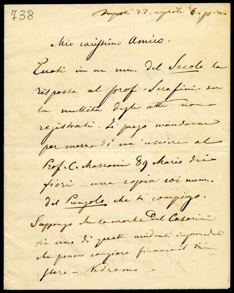 Lettera manoscritta inviata da F. Palasciano a Giorgio Asproni : 3