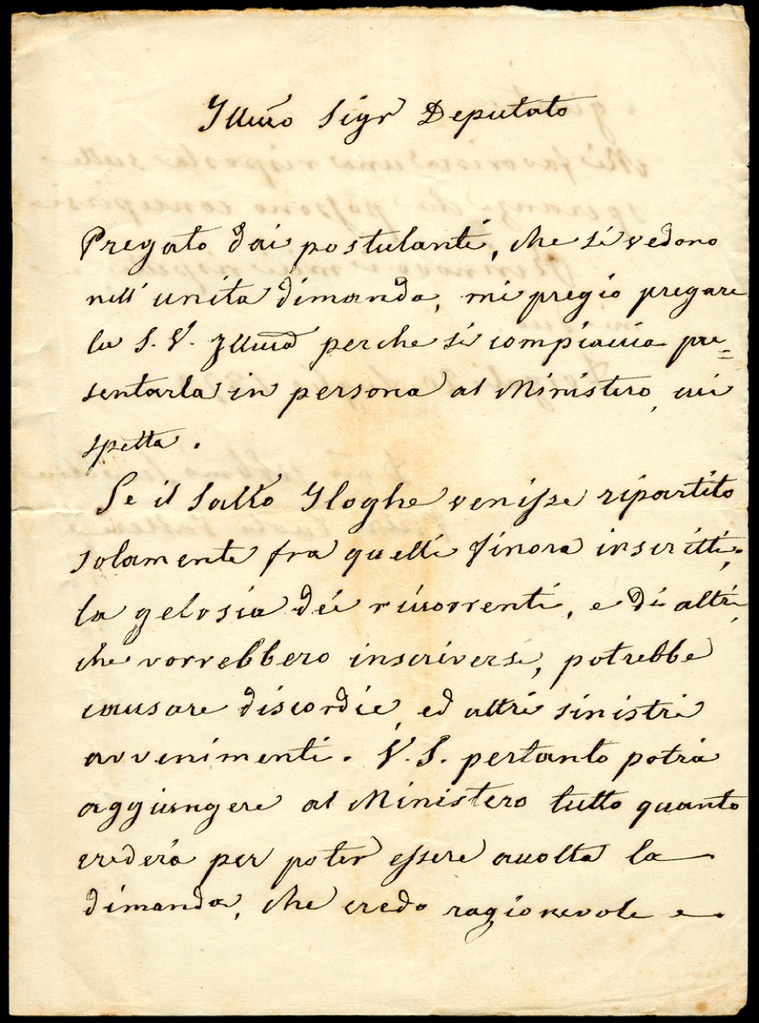 Lettera manoscritta inviata da Pietro Paolo Patteri a Giorgio Asproni