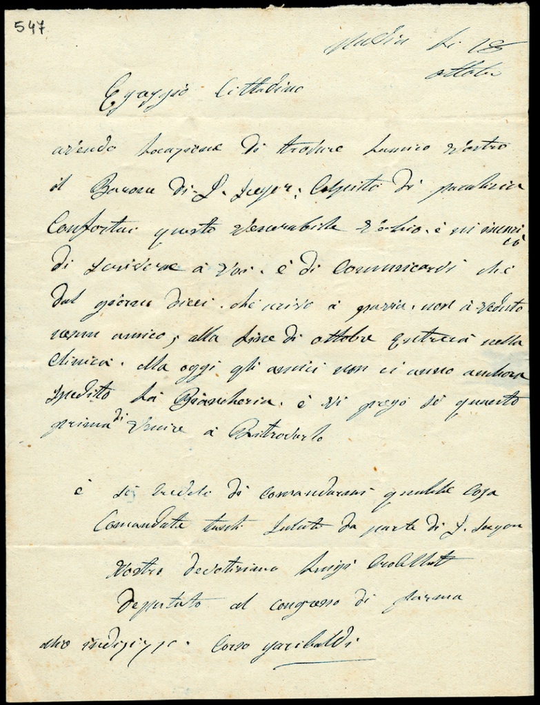 Lettera manoscritta inviata da Luigi Crobellati a Giorgio Asproni : 6