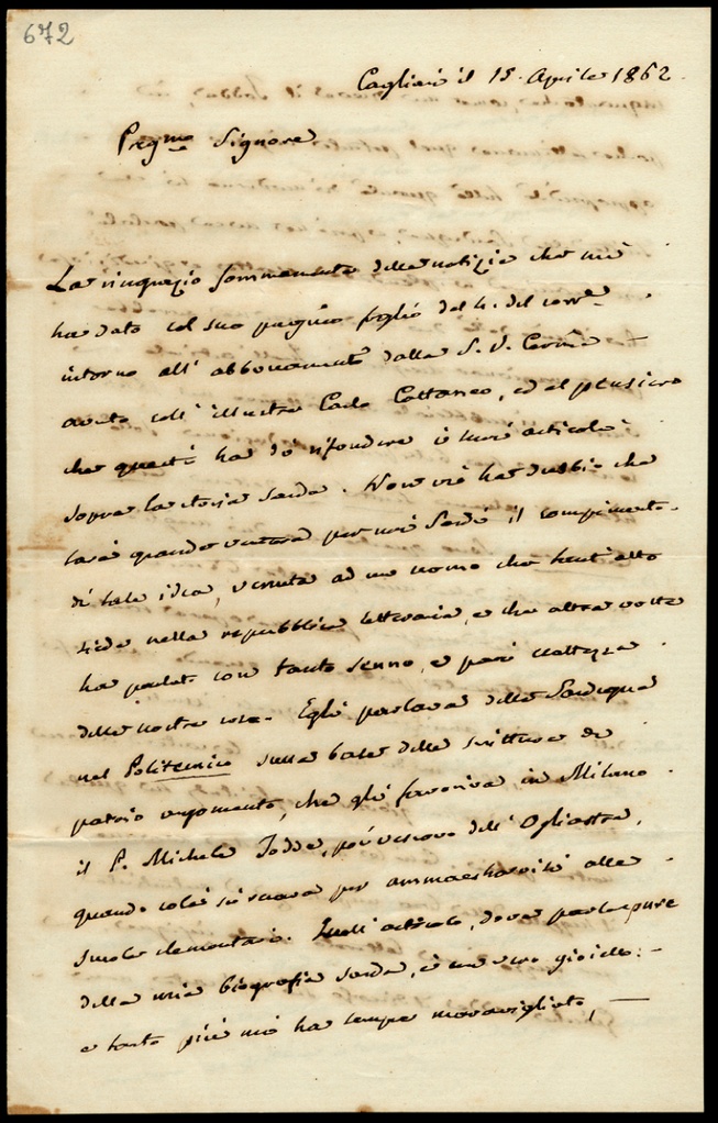 Lettera manoscritta inviata da Pietro Martini a Giorgio Asproni : 2