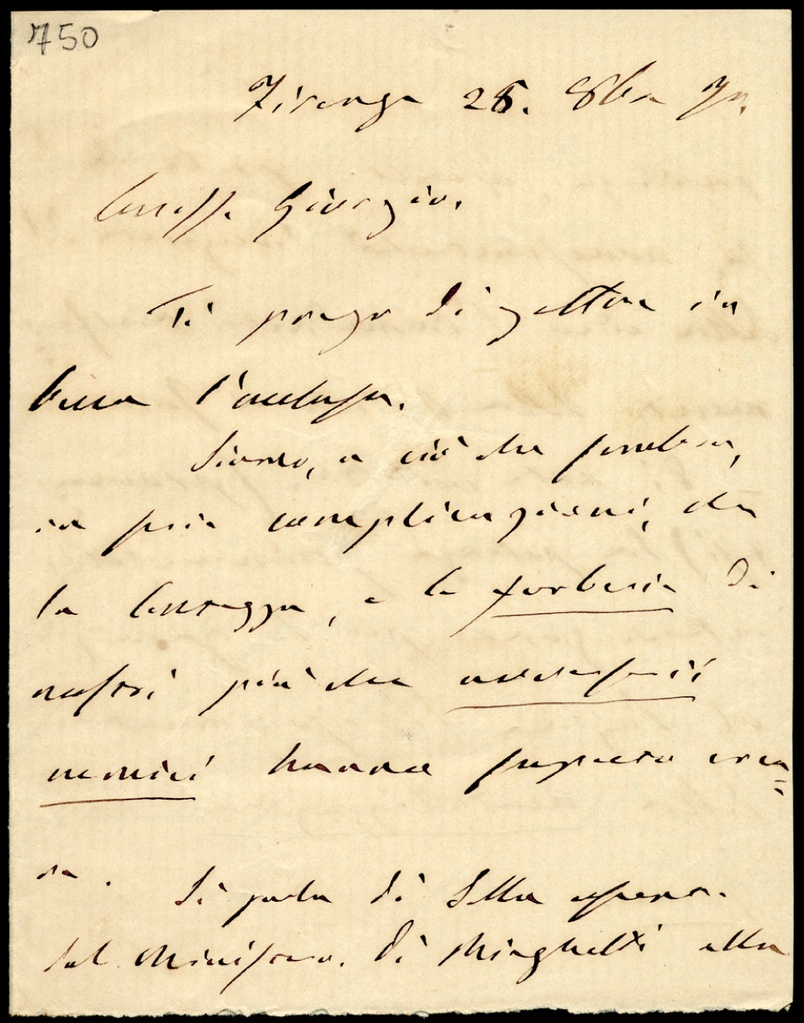 Lettera manoscritta inviata da Nicola Fabrizi a Giorgio Asproni : 1