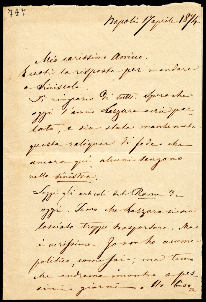 Lettera manoscritta inviata da F. Palasciano a Giorgio Asproni : 12