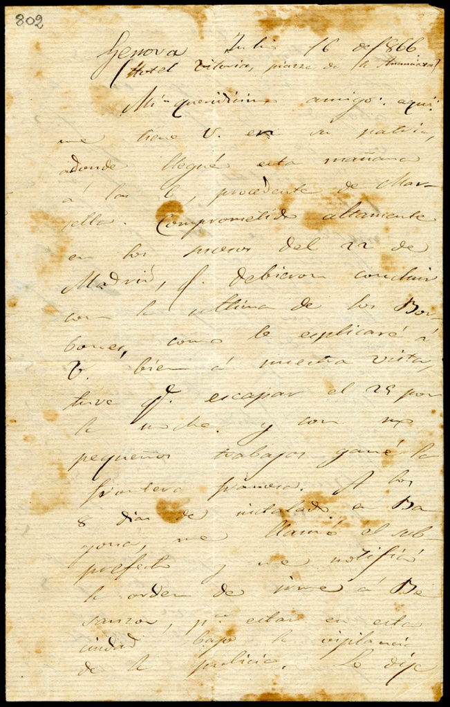 Lettera manoscritta inviata da E. Garcia Ruiz a Giorgio Asproni : 2