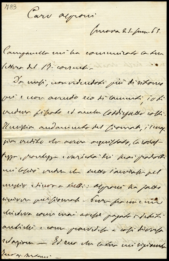 Lettera manoscritta inviata da A. Bertani a Giorgio Asproni : 9