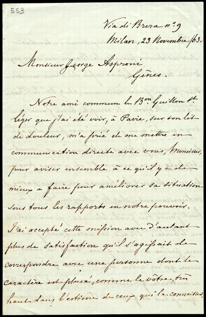 Lettera manoscritta inviata da Visconte de Secqueville a Giorgio Asproni : 1