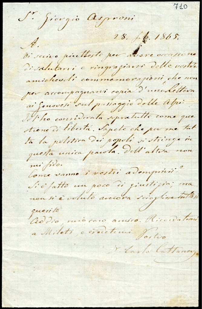 Lettera manoscritta inviata da Carlo Cattaneo a Giorgio Asproni : 8