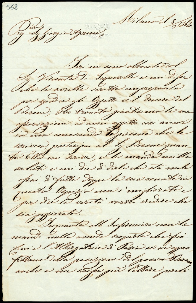 Lettera manoscritta inviata da Virginia Vram a Giorgio Asproni : 1