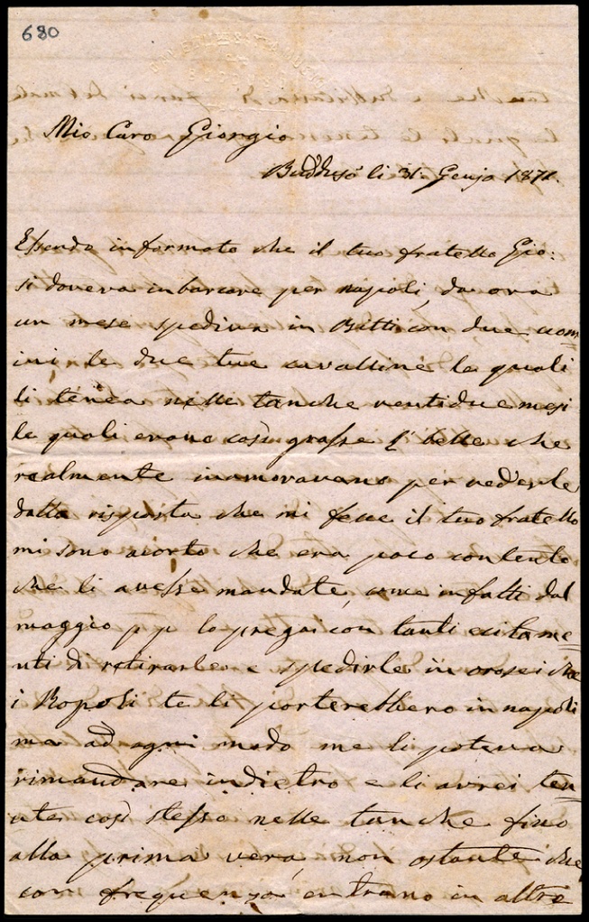 Lettera manoscritta inviata da Emanuele a Giorgio Asproni : 1